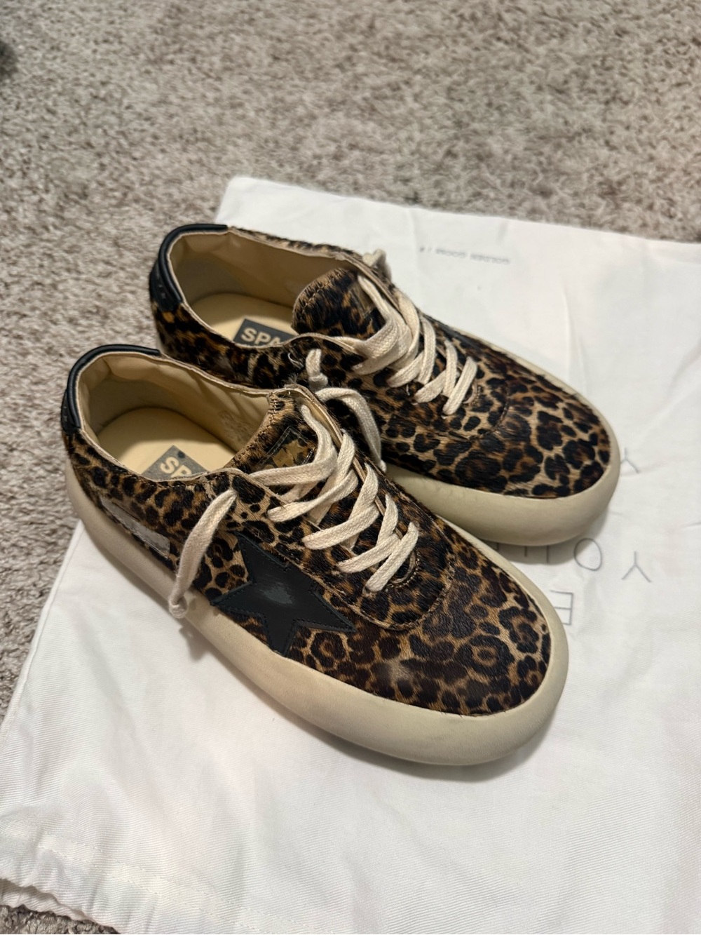 Golden Goose Leopard Ponyhair Sneakers with Black Star